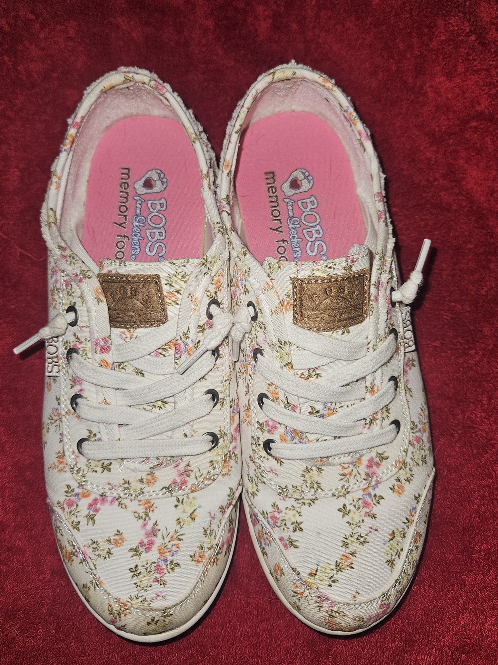 Skechers BOBS Floral Canvas Casual Sneakers - Pink/White